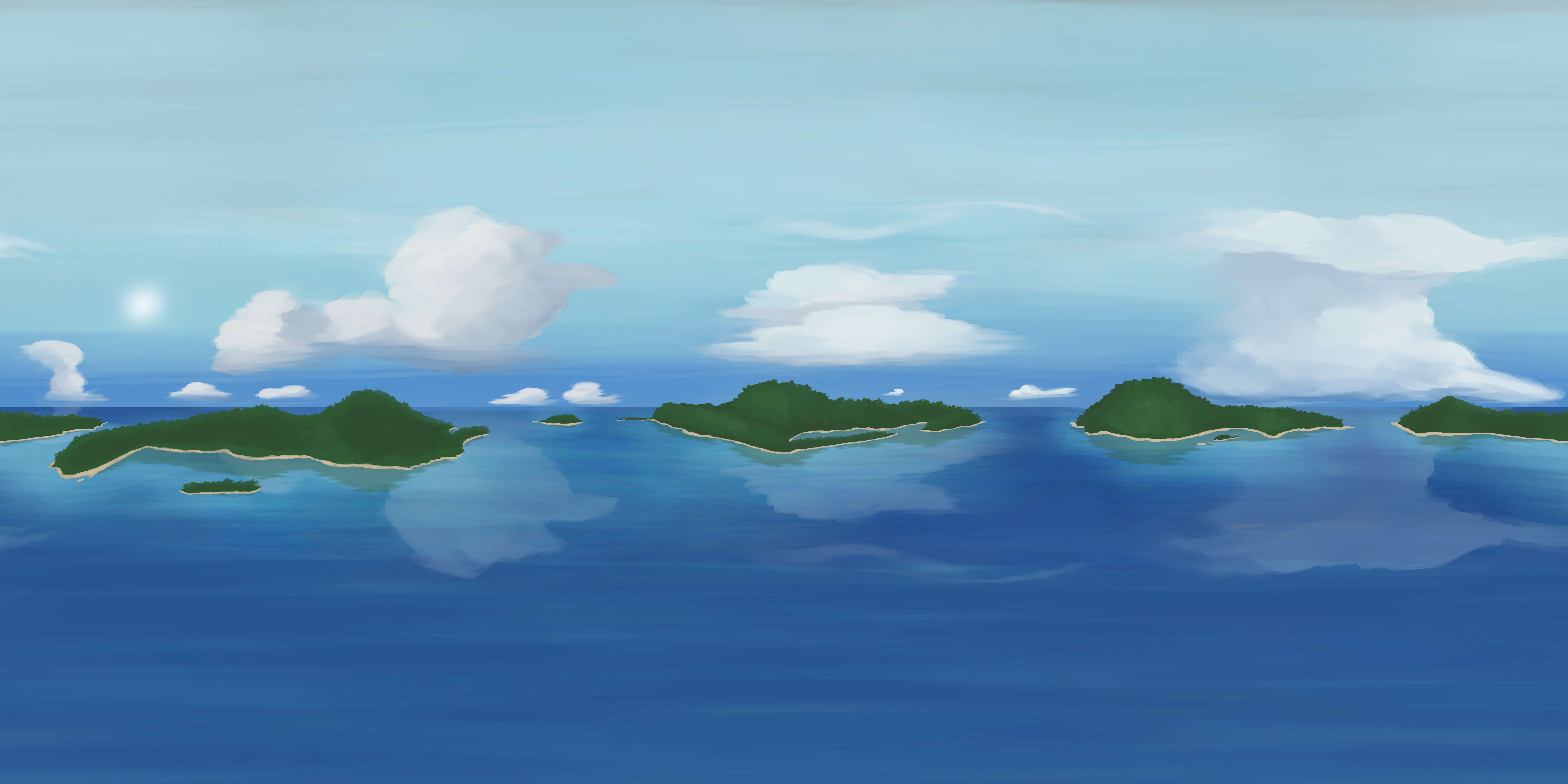 Archipeligo skybox from Marble Mage; 2D paintover of a base 3D scene.